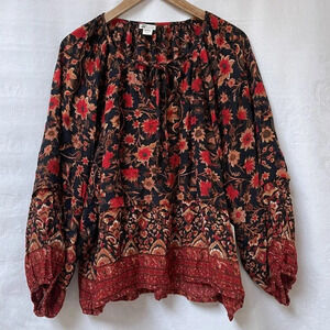Billabong Floral Long Sleeves Blouse Womens Medium Boho Flowy Western Work